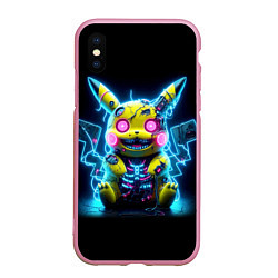 Чехол iPhone XS Max матовый Зомби Пикачу - неоновое свечение, цвет: 3D-розовый