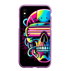 Чехол iPhone XS Max матовый Cyber skull - ai art neon, цвет: 3D-фиолетовый