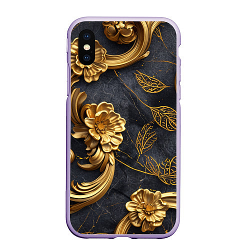 Чехол iPhone XS Max матовый Золотые объемные узоры на ткани / 3D-Светло-сиреневый – фото 1