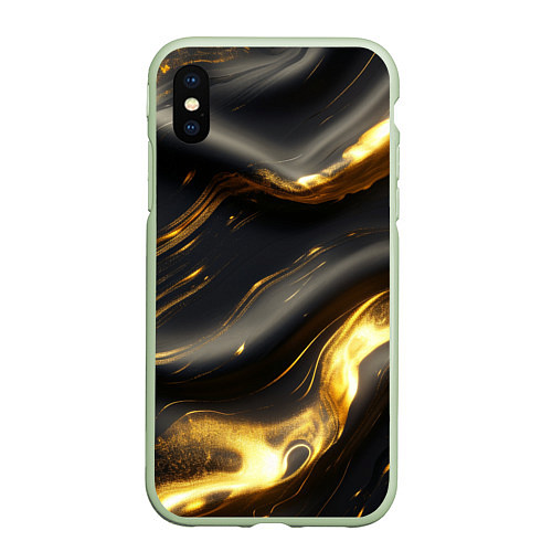 Чехол iPhone XS Max матовый Черно-золотая волнистая текстура / 3D-Салатовый – фото 1