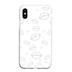 Чехол iPhone XS Max матовый Паттерн серый контур губ на белом - lips, цвет: 3D-белый