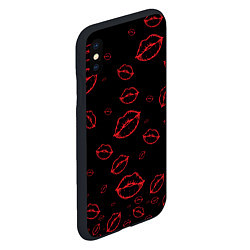 Чехол iPhone XS Max матовый Паттерн красные губы на черном - lips red, цвет: 3D-черный — фото 2