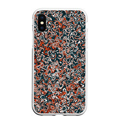 Чехол iPhone XS Max матовый Тёмный сине-оранжевый абстрактная текстура, цвет: 3D-белый