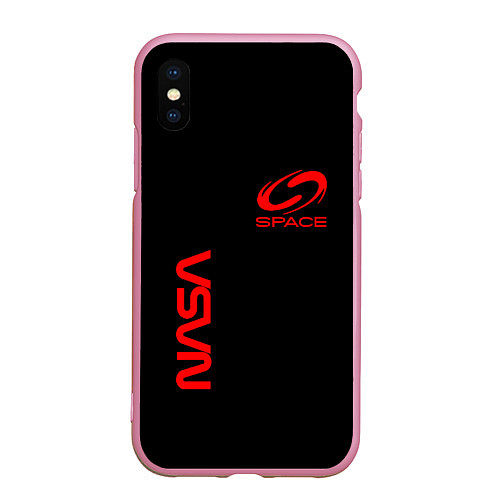 Чехол iPhone XS Max матовый Nasa space red logo / 3D-Розовый – фото 1