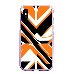 Чехол iPhone XS Max матовый Чёрно-оранжевые широкие линии на белом фоне