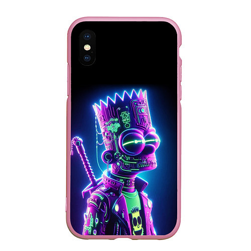 Чехол iPhone XS Max матовый Bart Simpson cyber ninja - neon glow / 3D-Розовый – фото 1