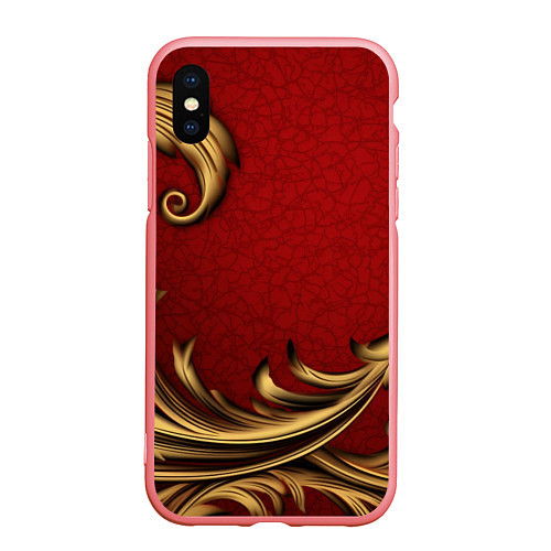 Чехол iPhone XS Max матовый Классический золотой узор на красном бархате / 3D-Баблгам – фото 1