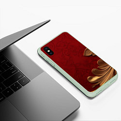 Чехол iPhone XS Max матовый Объемный золотой лист на красном текстурном фоне, цвет: 3D-салатовый — фото 2