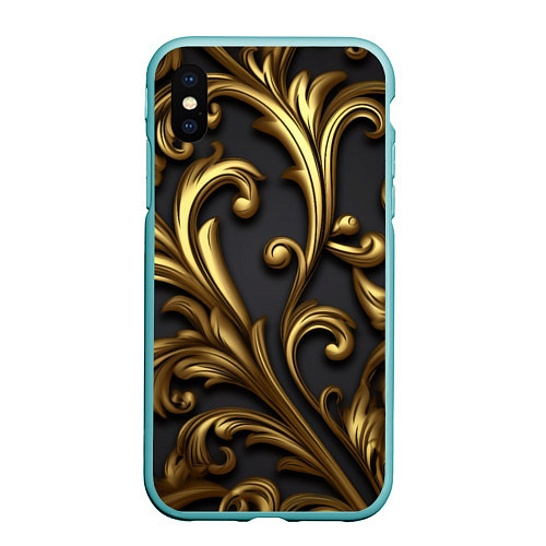 Чехол iPhone XS Max матовый Яркие золотые объемные узоры / 3D-Мятный – фото 1
