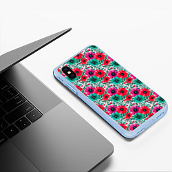 Чехол iPhone XS Max матовый Анемоны цветы яркий принт, цвет: 3D-голубой — фото 2