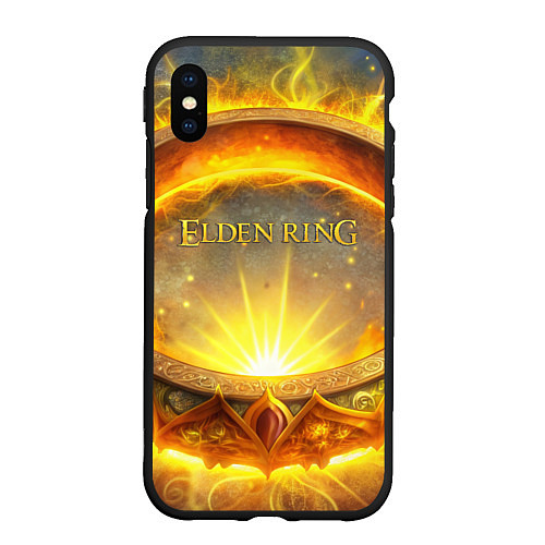 Чехол iPhone XS Max матовый Elden Ring лого и волшебное золотое кольцо / 3D-Черный – фото 1