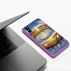 Чехол iPhone XS Max матовый Elden Ring лого и волшебное золотое кольцо, цвет: 3D-фиолетовый — фото 2