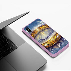 Чехол iPhone XS Max матовый Elden Ring лого и волшебное золотое кольцо, цвет: 3D-сиреневый — фото 2