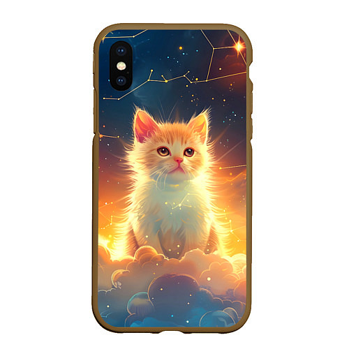 Чехол iPhone XS Max матовый Котик и космические созвездия / 3D-Коричневый – фото 1