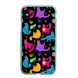 Чехол iPhone XS Max матовый Паттерн разноцветных котиков