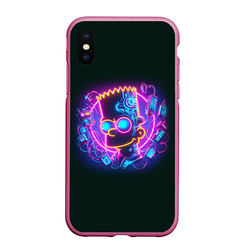 Чехол iPhone XS Max матовый Neon Bart Simpson - cyberpunk fantasy / 3D-Малиновый – фото 1