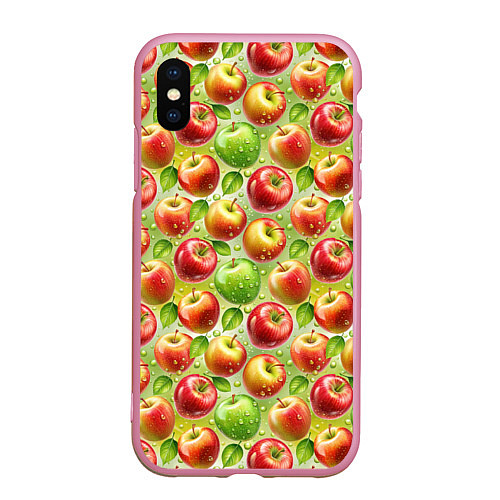 Чехол iPhone XS Max матовый Натуральные яблоки паттерн / 3D-Розовый – фото 1