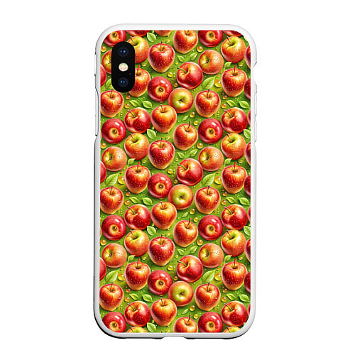 Чехол iPhone XS Max матовый Румяные яблоки паттерн / 3D-Белый – фото 1