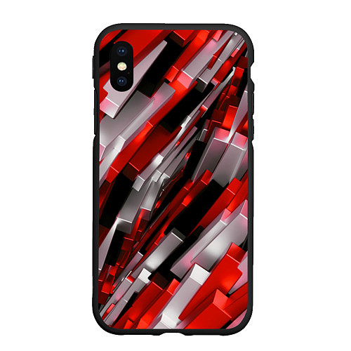 Чехол iPhone XS Max матовый Черно-красно-белые наклонные блоки / 3D-Черный – фото 1