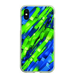 Чехол iPhone XS Max матовый Сине-зеленые наклонные блоки, цвет: 3D-салатовый