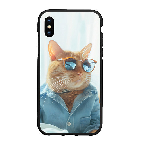 Чехол iPhone XS Max матовый Альфа кот / 3D-Черный – фото 1