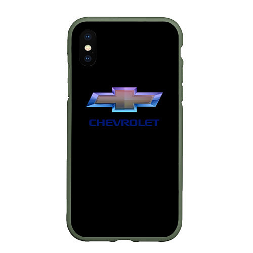 Чехол iPhone XS Max матовый Chevrolet logo neon / 3D-Темно-зеленый – фото 1