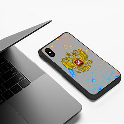 Чехол iPhone XS Max матовый Герб рф огонь краски, цвет: 3D-черный — фото 2