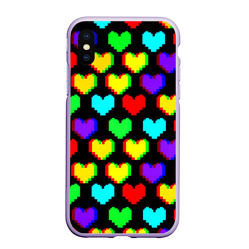 Чехол iPhone XS Max матовый Сердечки глитч паттерн / 3D-Светло-сиреневый – фото 1