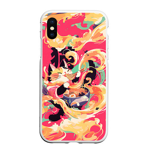 Чехол iPhone XS Max матовый The cat eats noodles / 3D-Белый – фото 1