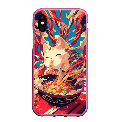 Чехол iPhone XS Max матовый Cat and ramen / 3D-Малиновый – фото 1