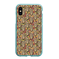 Чехол iPhone XS Max матовый Совы в листьях и цветах, цвет: 3D-мятный