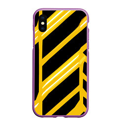 Чехол iPhone XS Max матовый Чёрно-белые полосы на жёлтом фоне, цвет: 3D-фиолетовый