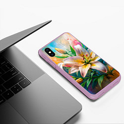 Чехол iPhone XS Max матовый Лилии абстракция гранж, цвет: 3D-сиреневый — фото 2