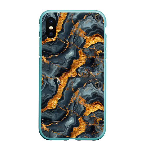 Чехол iPhone XS Max матовый Золотой мрамор / 3D-Мятный – фото 1