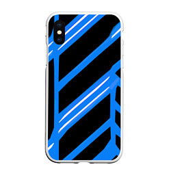 Чехол iPhone XS Max матовый Black and white stripes on a blue background