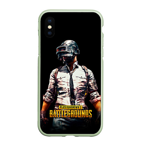 Чехол iPhone XS Max матовый PUBG игрок на закате черный фон / 3D-Салатовый – фото 1