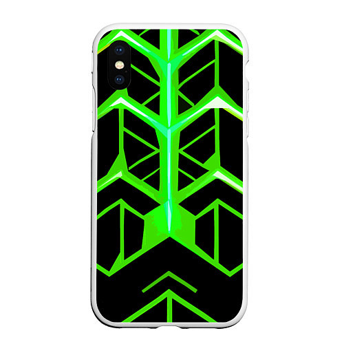 Чехол iPhone XS Max матовый Green lines on a black background / 3D-Белый – фото 1