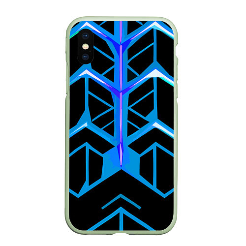 Чехол iPhone XS Max матовый Blue lines on a black background / 3D-Салатовый – фото 1