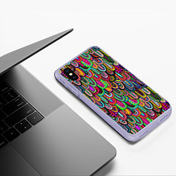 Чехол iPhone XS Max матовый Абстрактные перья в стиле бохо, цвет: 3D-светло-сиреневый — фото 2