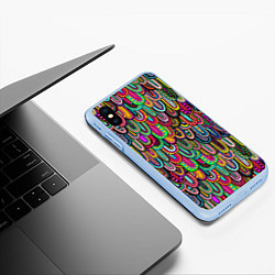 Чехол iPhone XS Max матовый Абстрактные перья в стиле бохо, цвет: 3D-голубой — фото 2