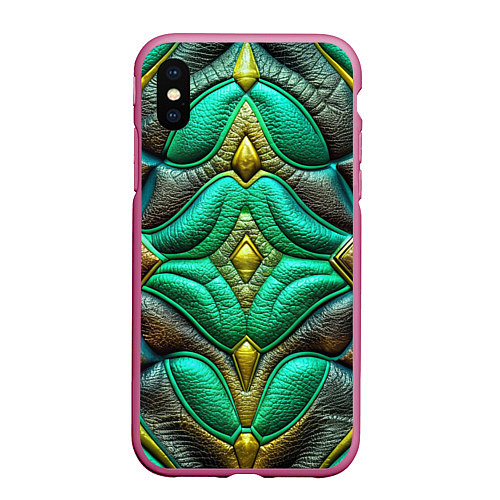 Чехол iPhone XS Max матовый Объемная футуристичная текстура из кожи / 3D-Малиновый – фото 1