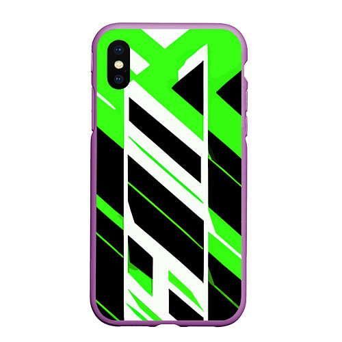 Чехол iPhone XS Max матовый Black and green stripes on a white background / 3D-Фиолетовый – фото 1