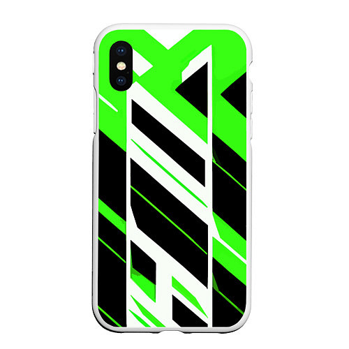 Чехол iPhone XS Max матовый Black and green stripes on a white background / 3D-Белый – фото 1