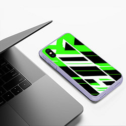 Чехол iPhone XS Max матовый Black and green stripes on a white background, цвет: 3D-светло-сиреневый — фото 2