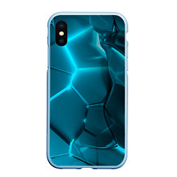 Чехол iPhone XS Max матовый Неоновые холодные голубые плиты в разломе, цвет: 3D-голубой