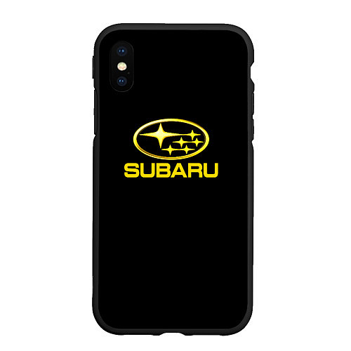 Чехол iPhone XS Max матовый Subaru logo yellow / 3D-Черный – фото 1