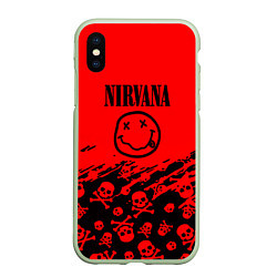Чехол iPhone XS Max матовый Nirvana rock skull, цвет: 3D-салатовый