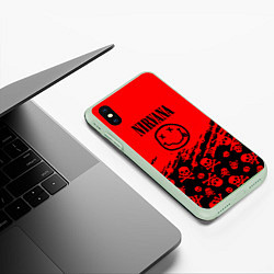 Чехол iPhone XS Max матовый Nirvana rock skull, цвет: 3D-салатовый — фото 2