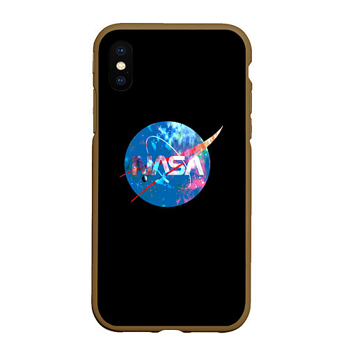 Чехол iPhone XS Max матовый NASA космическое лого / 3D-Коричневый – фото 1