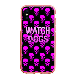 Чехол iPhone XS Max матовый Watch dogs neon skull